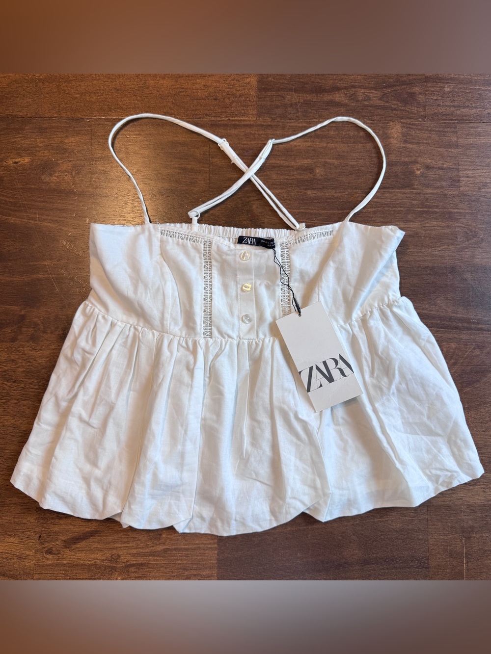 ZARA Women’s XS White Peplum Cami Top NWT Button Front Boho Cottagecore